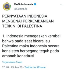 Pernyataan Kemlu RI, Palestina