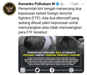 Twitter Kemenko Polhukam Pemerintah, Kemenko Polhukam, Pemulangan WNI