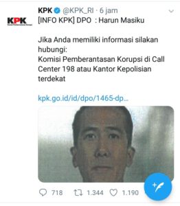 Twitter KPK, DPO Harun Masiku Akun Twitter KPK mengumumkan DPO Harun Masiku