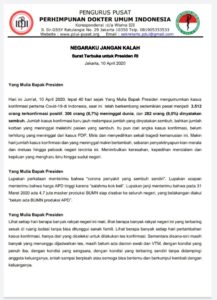 Surat Terbuka, PDUI, Presiden, Covid-19