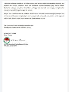 Surat Terbuka, PDUI, Presiden, Covid-19