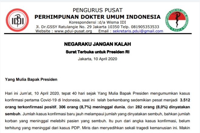 Surat PDUI, Surat Terbuka, PDUI, Presiden, Covid-19