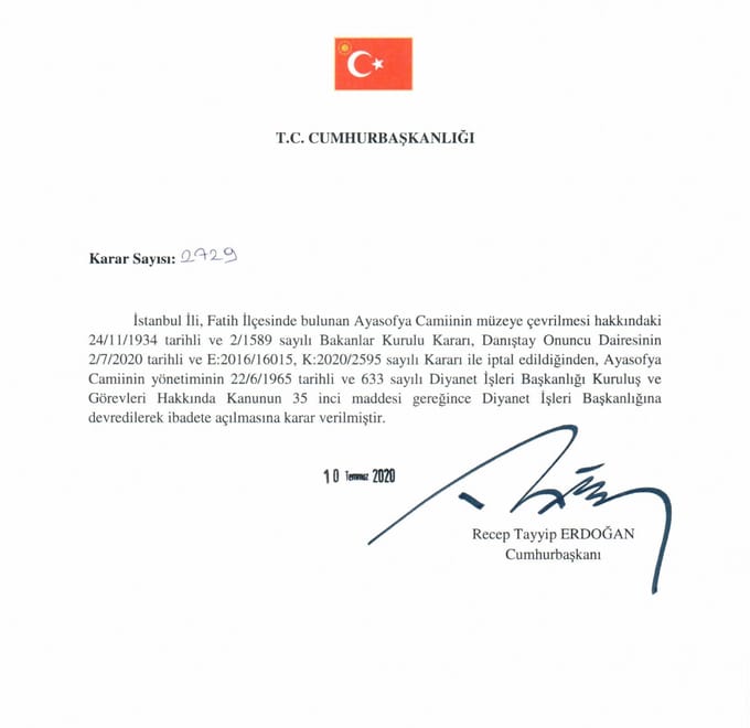 Presiden Erdogan, Hagia Sophia, Masjid