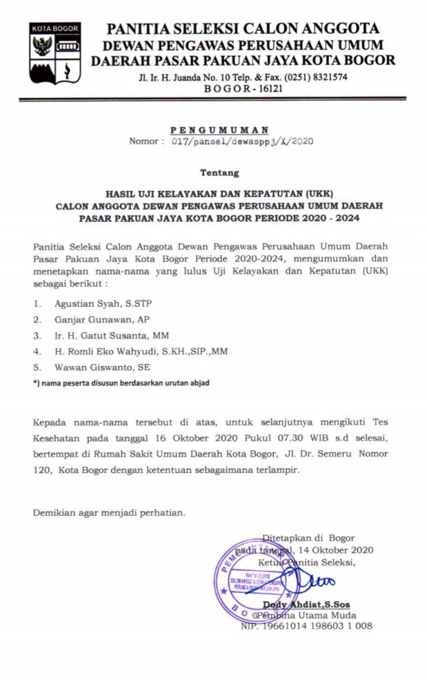 Pansel, Calon, Pengawas, Perumda, PPJ