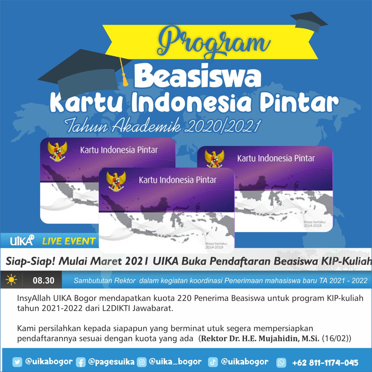 UIKA, Beasiswa, Beasiswa KIP, Maret 2021