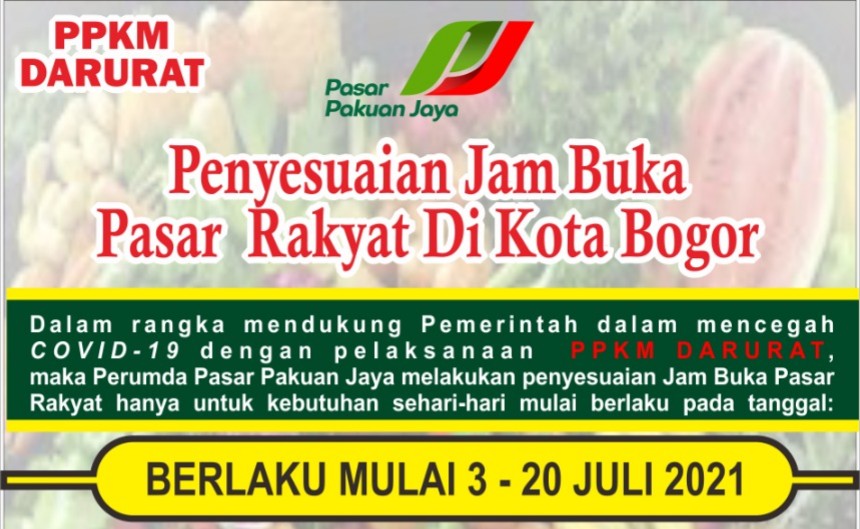 PPKM Darurat, Perumda PPJ, Jam Operasional, Pasar Tradisional, Pasar Rakyat,