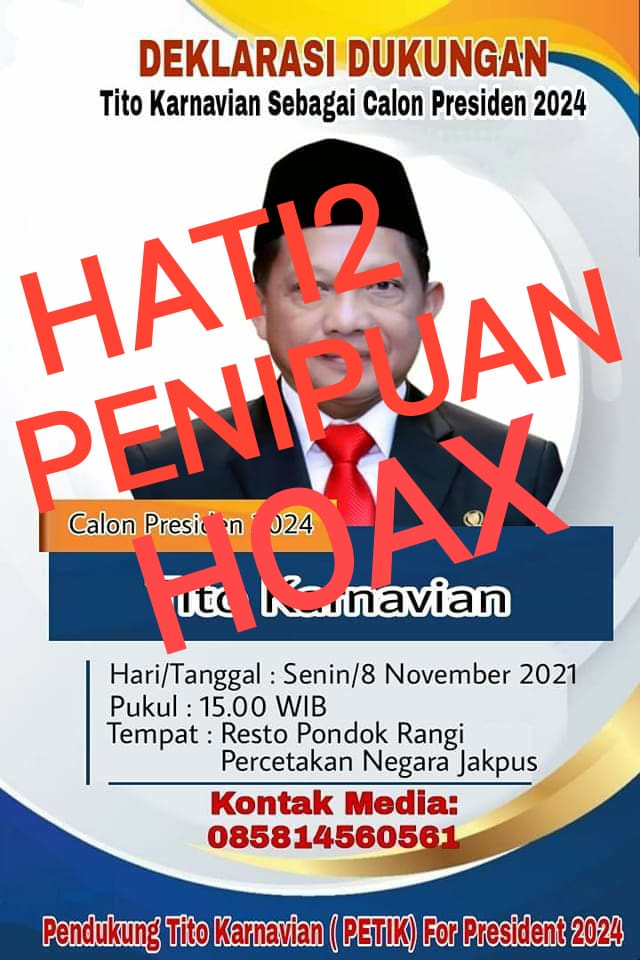 Beredar Dukungan Sebagai Capres 2024, Tito Karnavian: Tidak Benar Dukungan Capres 2024, Pilpres 2024, Tito Karnavian, Tidak Benar, Hoax