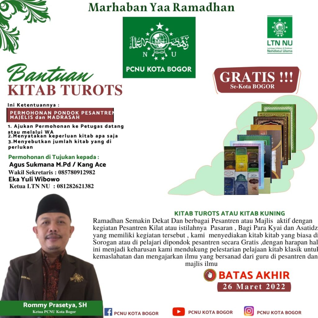 PCNU Kota Bogor Sediakan Kitab Turots Gratis bagi Pesantren dan Majelis PCNU Kota Bogor, Kitab Turots, Pesantren, Majelis