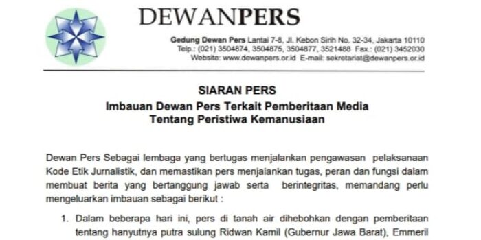 Dewan Pers Merespons Hebohnya Pemberitaan Putra Ridwan Kamil Dewan Pers, Hebohnya Pemberitaan, Putra Ridwan Kamil, Ridwan Kamil