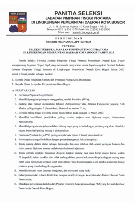 Seleksi JPT, Open Bising, Pemkot Bogor